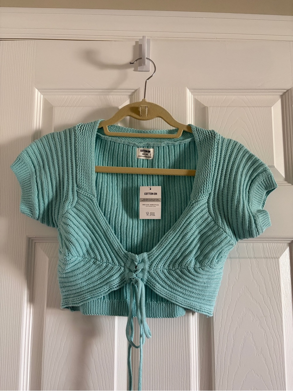 Cotton On Aqua Knit Tie-Front Cropped Top